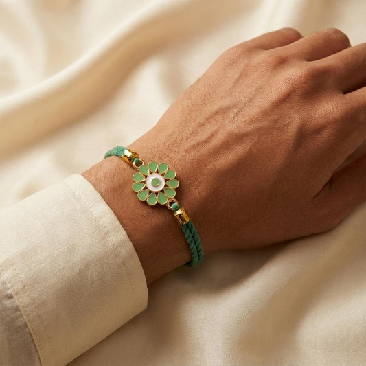 Elegant Gold & Green Enamel Floral Rakhi for Raksha Bandhan