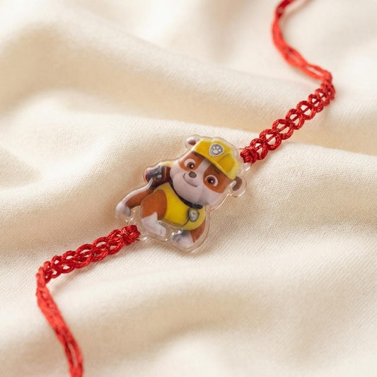 Adorable Cartoon Dog Charm Rakhi with Braided Red Thread - selfie to print