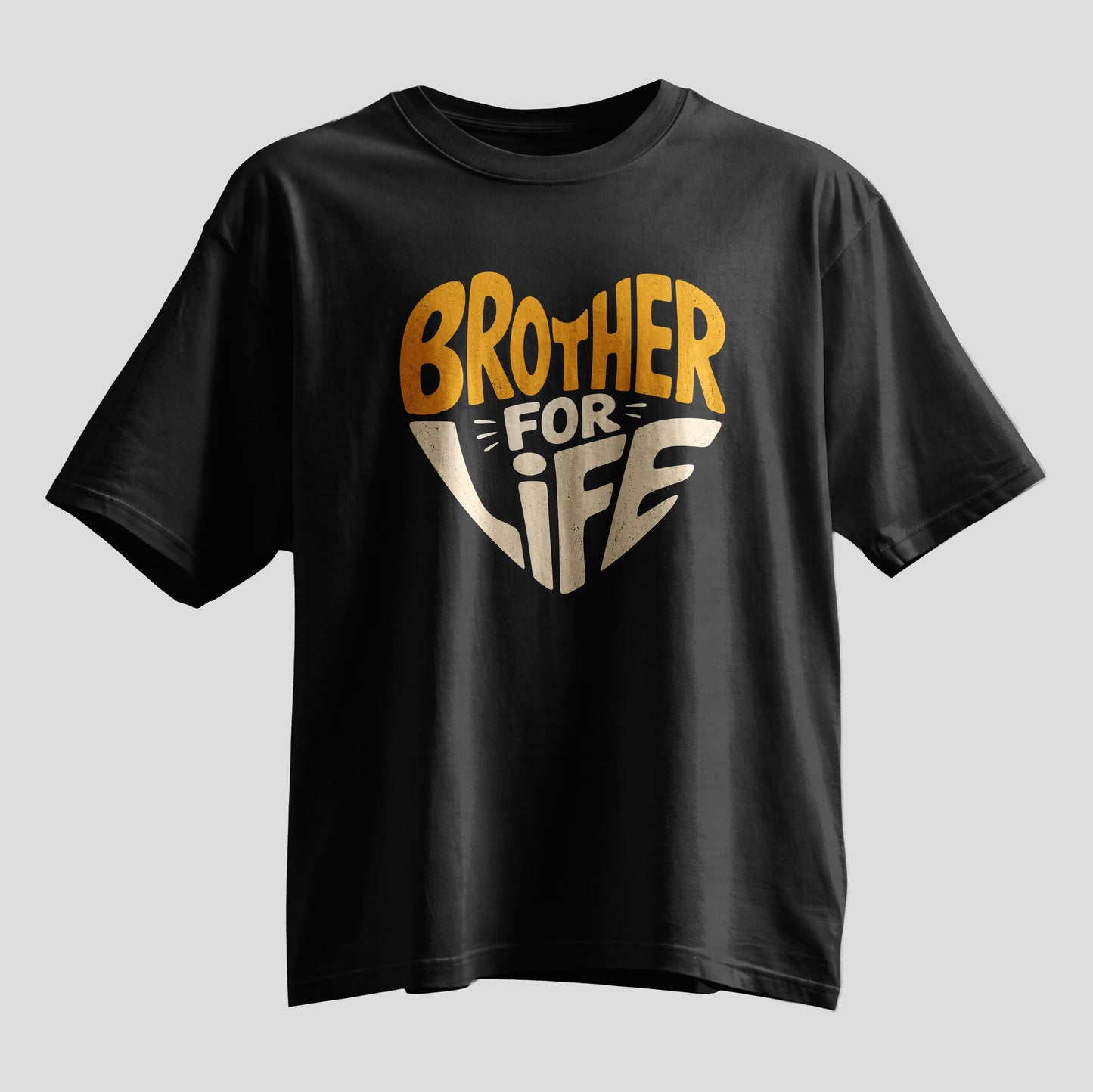 Brother For Life heart typography print oversized T-shirt, black cotton tee, Rakhi gift