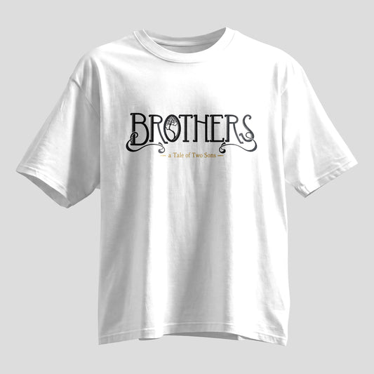 Brothers a Tale of Two Sons typography Rakhi oversized T-shirt, white