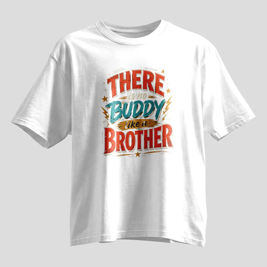 There is no buddy like a brother typography Rakhi oversized T-shirt, white and black