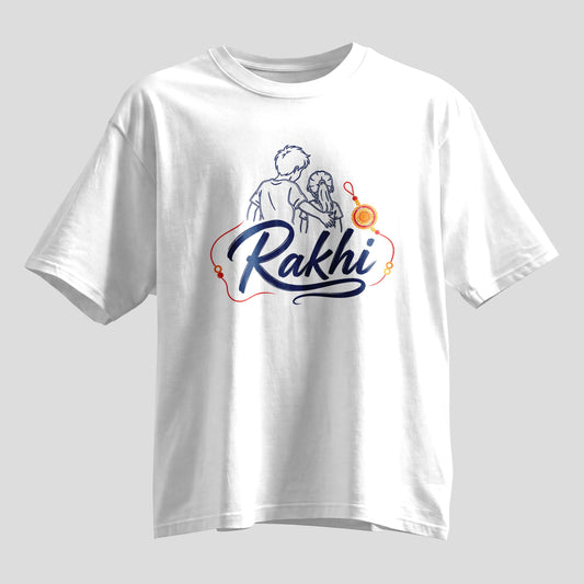 Rakhi siblings sketch script oversized T-shirt, white and black