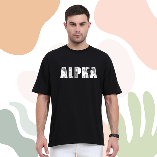 TEESPOT - ALPHA Men Oversized Black T-Shirt | 100% Cotton | 240 GSM