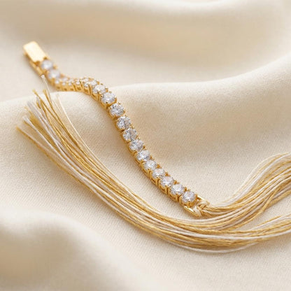 Premium Gold-Tone CZ Bracelet Rakhi with Ivory Thread for Brother