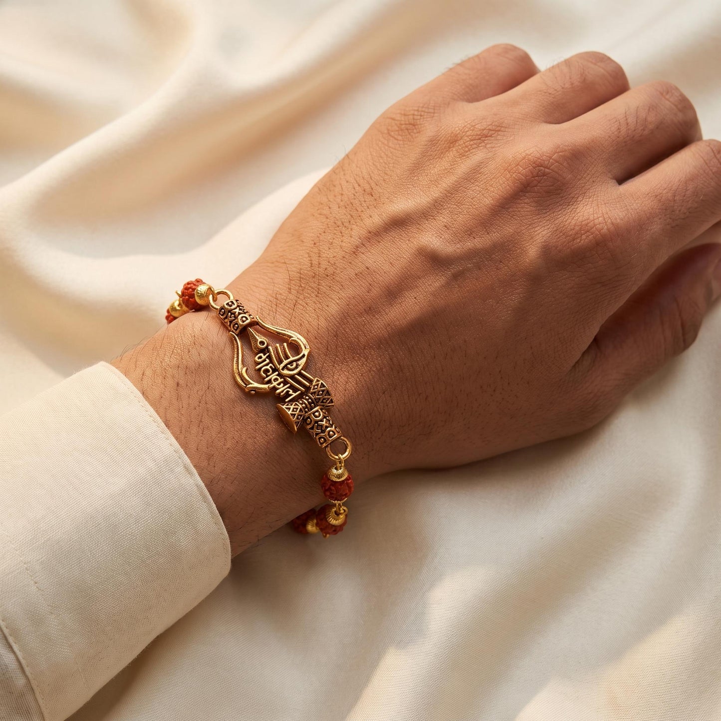 Divine Mahakal Trishul Antique Gold Rudraksha Rakhi for Brother