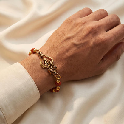 Divine Mahakal Trishul Antique Gold Rudraksha Rakhi for Brother