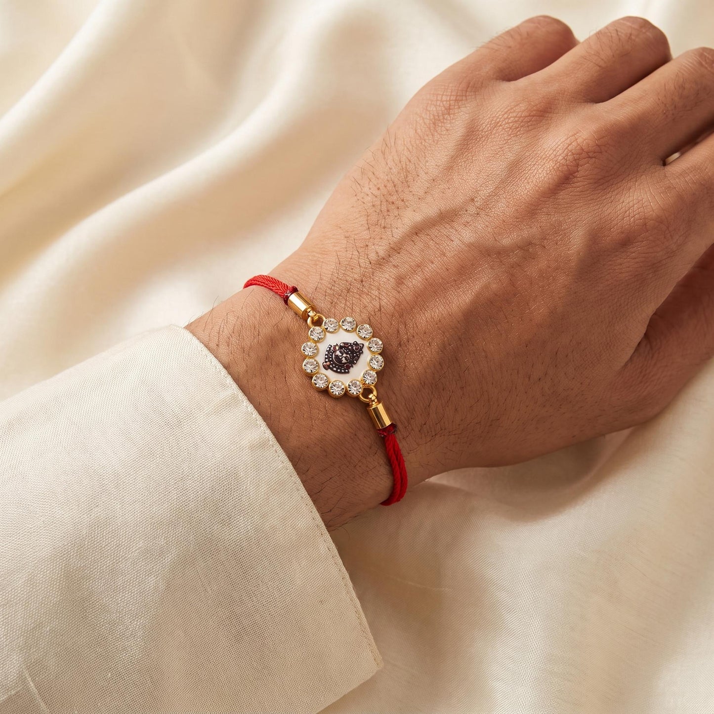 Divine Khatu Shyam Rakhi with Crystal Halo & Red Thread