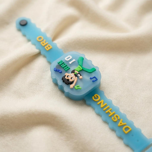 Fun Dashing Bro Light Blue Silicone Kids Rakhi Wristband