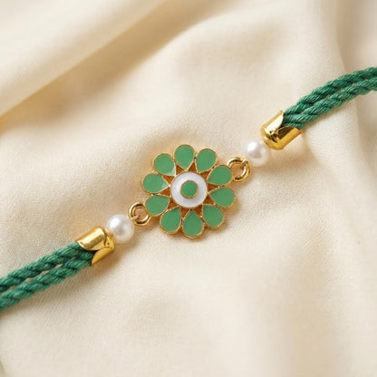 Elegant Gold & Green Enamel Floral Rakhi for Raksha Bandhan