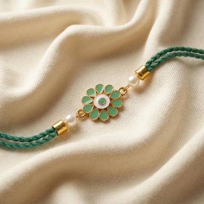 Elegant Gold & Green Enamel Floral Rakhi for Raksha Bandhan