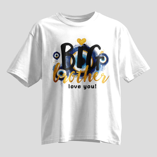 Big Brother Love You evil eye Rakhi oversized T-shirt, white