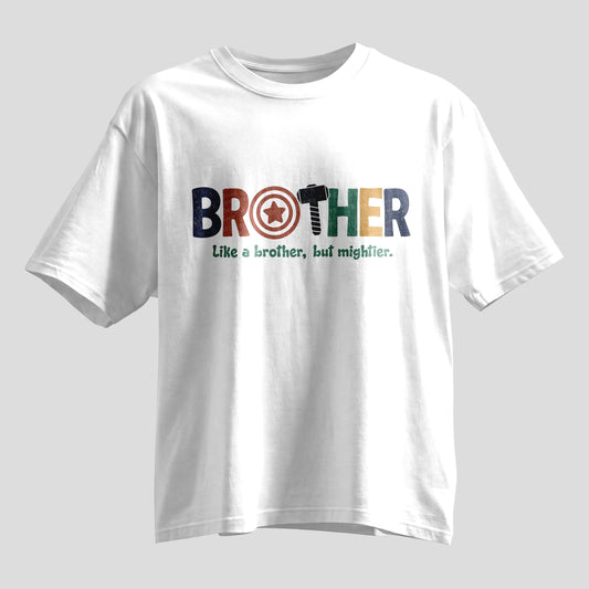Brother mightier quote typography Rakhi oversized T-shirt, white