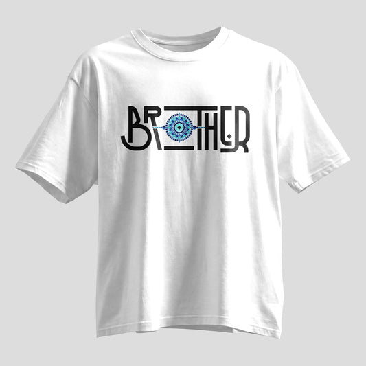 Brother rakhi thread typography oversized T-shirt, white 