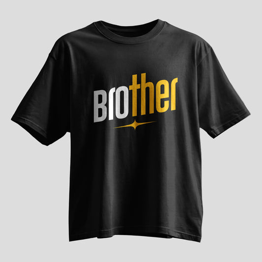 Brother silver-gold typography print oversized T-shirt, black cotton tee, Rakhi gift