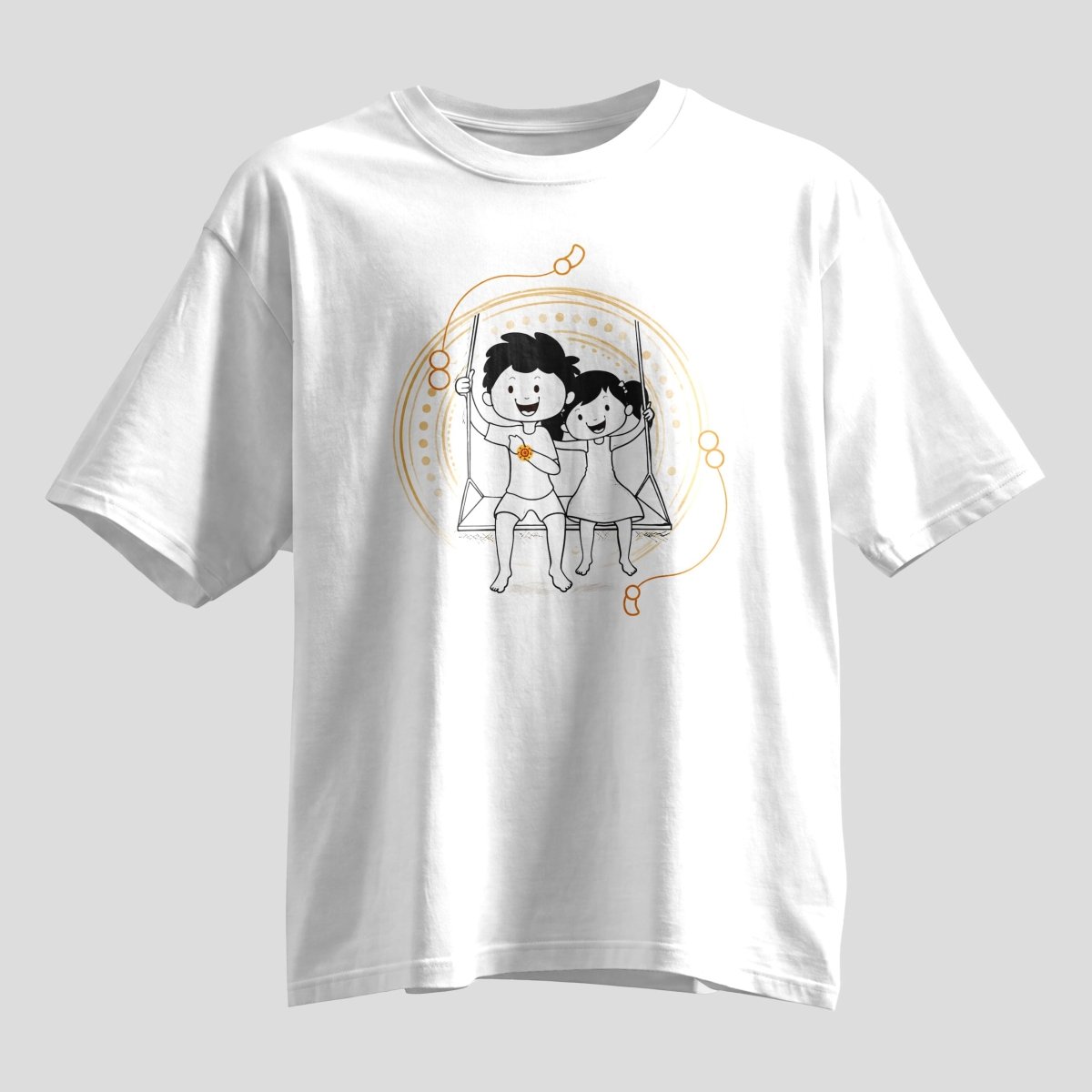 Brother Sister Swing Rakhi Sketch Oversized T-Shirt - selfie to print