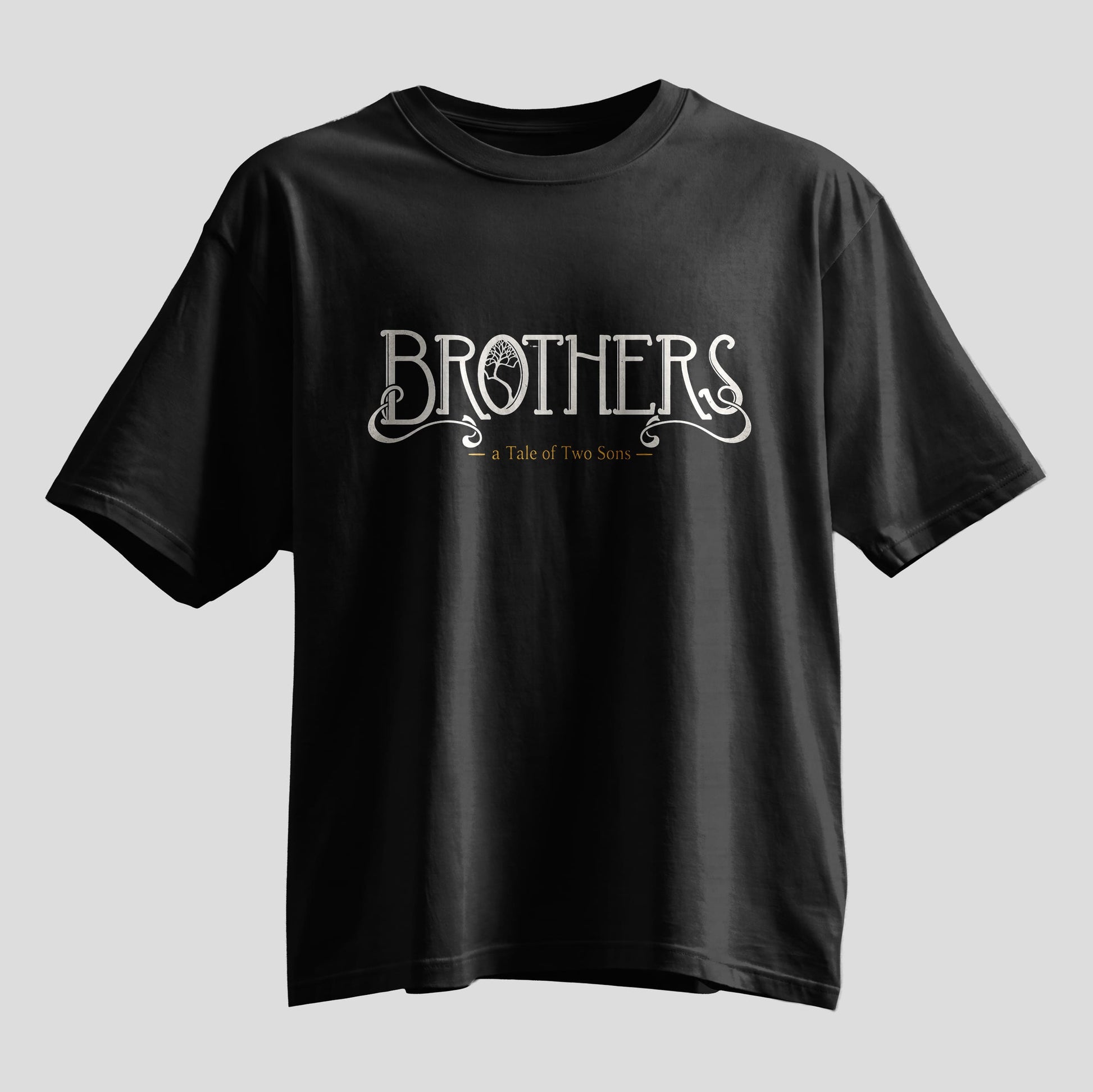 Brothers a Tale of Two Sons typography Rakhi oversized T-shirt, black