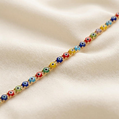 Colorful Evil Eye Bead Bracelet Rakhi with Gold Adjustable Clasp - selfie to print