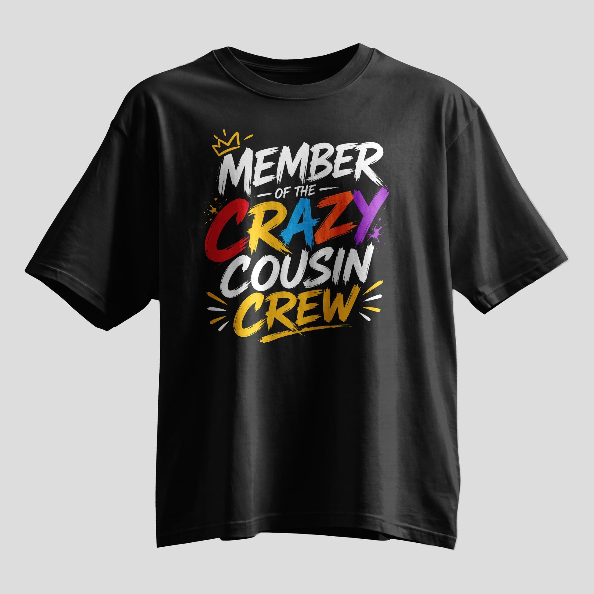 Crazy Cousin Crew graffiti print oversized T-shirt, black cotton tee, Rakhi gift