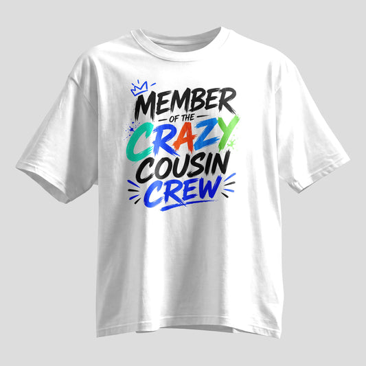 Crazy Cousin Crew graffiti print oversized T-shirt, white cotton tee, Rakhi gift