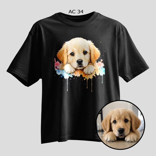 Custom Pet Photo Watercolor Art Oversized T-Shirt – Dog Print - selfie to print