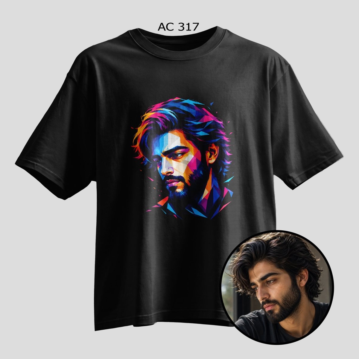 Custom Selfie Low Poly Pop Art Oversized T-Shirt – Personalized - selfie to print