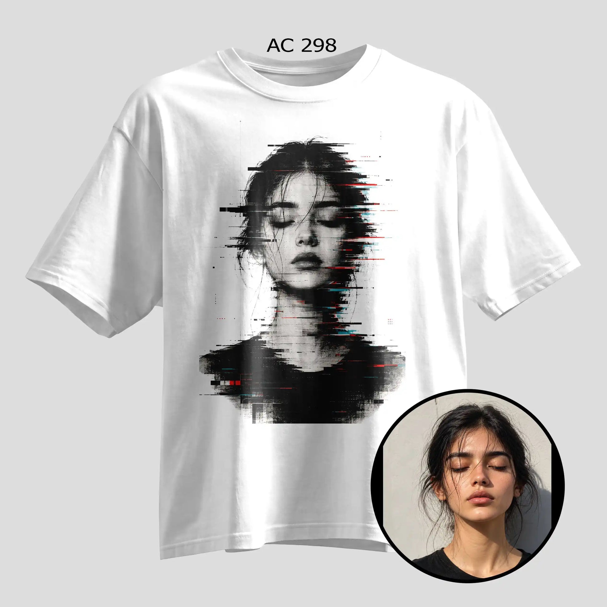 Custom oil paint portrait selfie print on white oversized T-shirt, personalized photo tee
