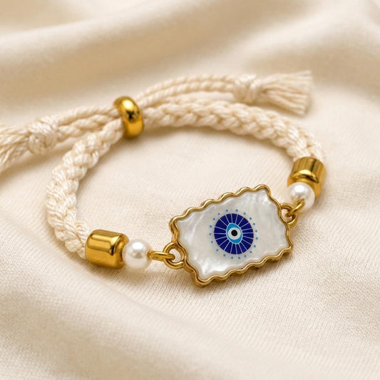 Handmade Original White Stone Evil Eye Rakhi for Brother and Sister - selfie to print