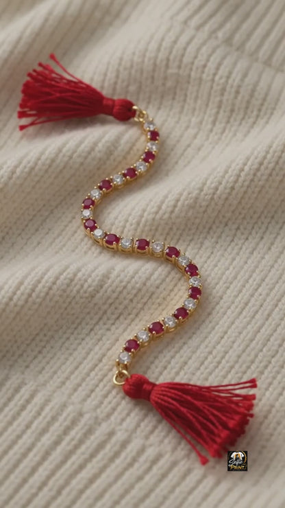 Elegant Red & Clear Crystal Gold Tone Rakhi Thread for Brother