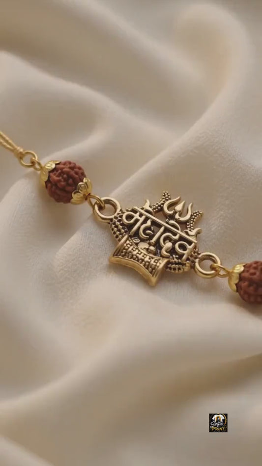 Handcrafted Divine Mahadev Antique Gold Rudraksha Rakhi for Bhai