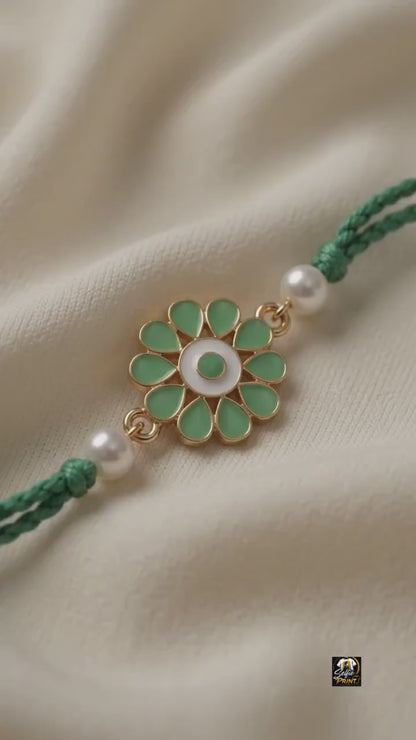 Elegant Gold & Green Enamel Floral Rakhi for Raksha Bandhan