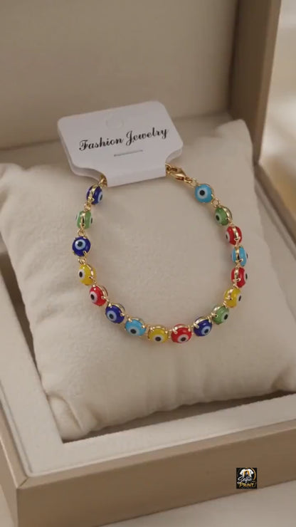 Colorful Evil Eye Bead Bracelet Rakhi with Gold Adjustable Clasp