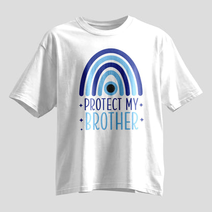 Protect My Brother Rakhi evil eye oversized T-shirt, white and black, Rakshabandhan gift tee