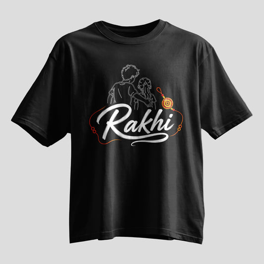 Rakhi siblings sketch script oversized T-shirt, white and black