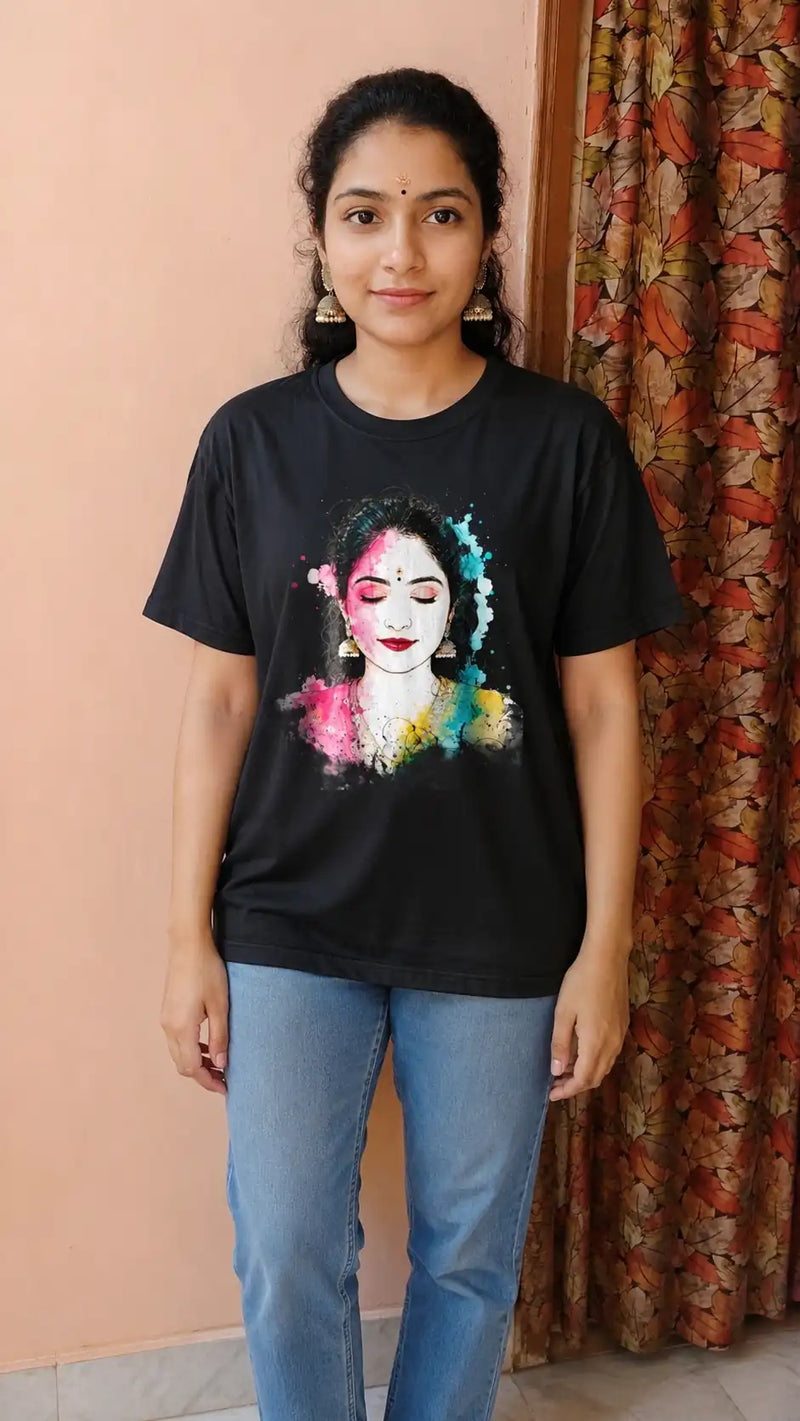Man and woman wearing custom Selfie to Print t-shirts with personalized photo art designs – upload your selfie and wear your vibe