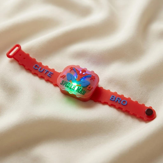 Spider-Man Superhero Silicone Rakhi Band for Kids with Cute Bro Text - selfie to print