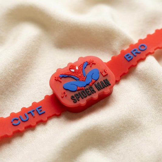 Spider-Man Superhero Silicone Rakhi Band for Kids with Cute Bro Text - selfie to print